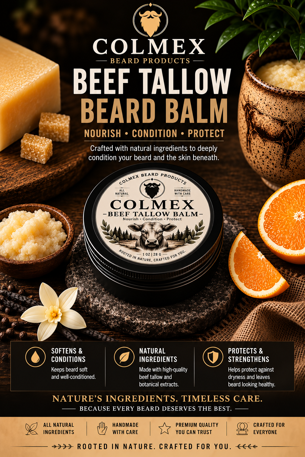 1oz Beard + Skin Orange vanilla beef tallow